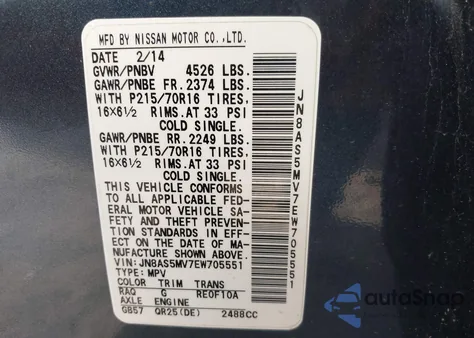 2014 Nissan Rogue Select S from USA, damaged, VIN JN8AS5MV7EW705551